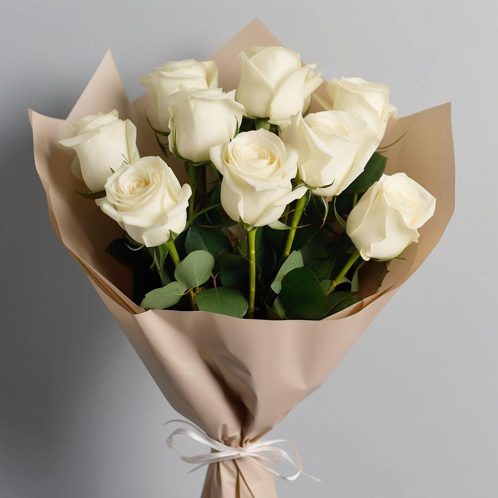 Букет 9 Белых роз Эдлесс Лав в Высоком Краснодарский край