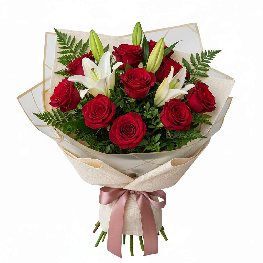 Букет цветов из: Лилии и Розы в Высоком Краснодарский край