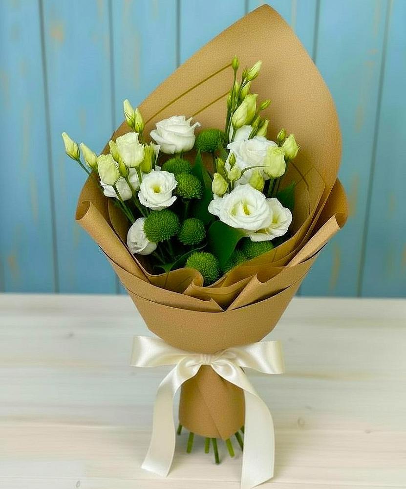 Букет цветов из: Хризантемы и Лизиантусы в Высоком Краснодарский край