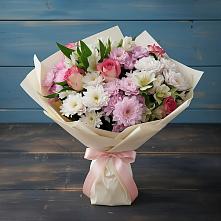 Букет цветов из:  Хризантемы, Альстромерии и Розы в Высоком Краснодарский край