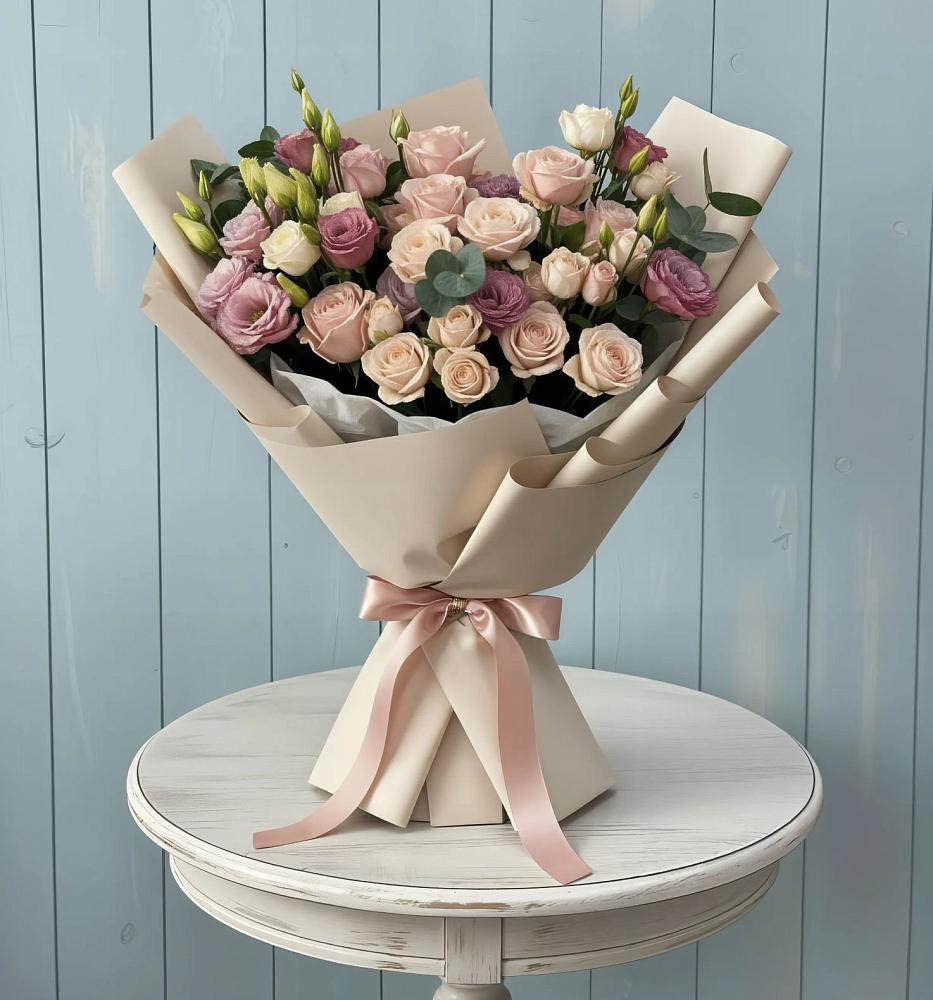 Букет цветов из: Розы и Лизиантусы в Высоком Краснодарский край