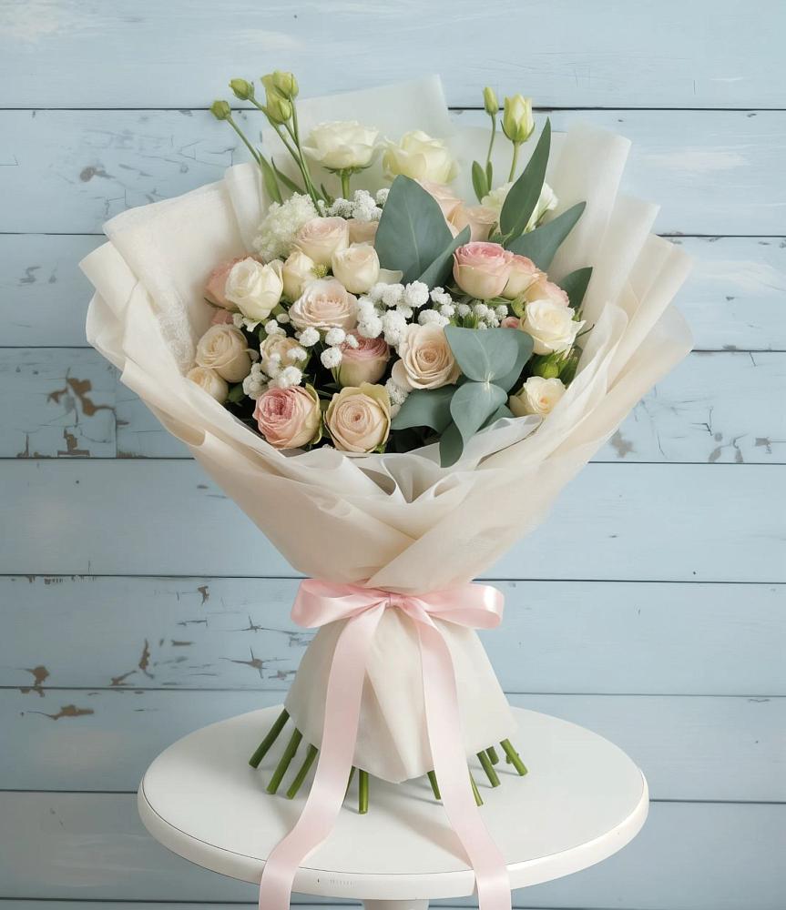 Букет цветов из: Розы и Лизиантусы в Высоком Краснодарский край