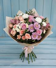 Букет цветов из:  Хризантемы, Розы и Альстромерии в Высоком Краснодарский край